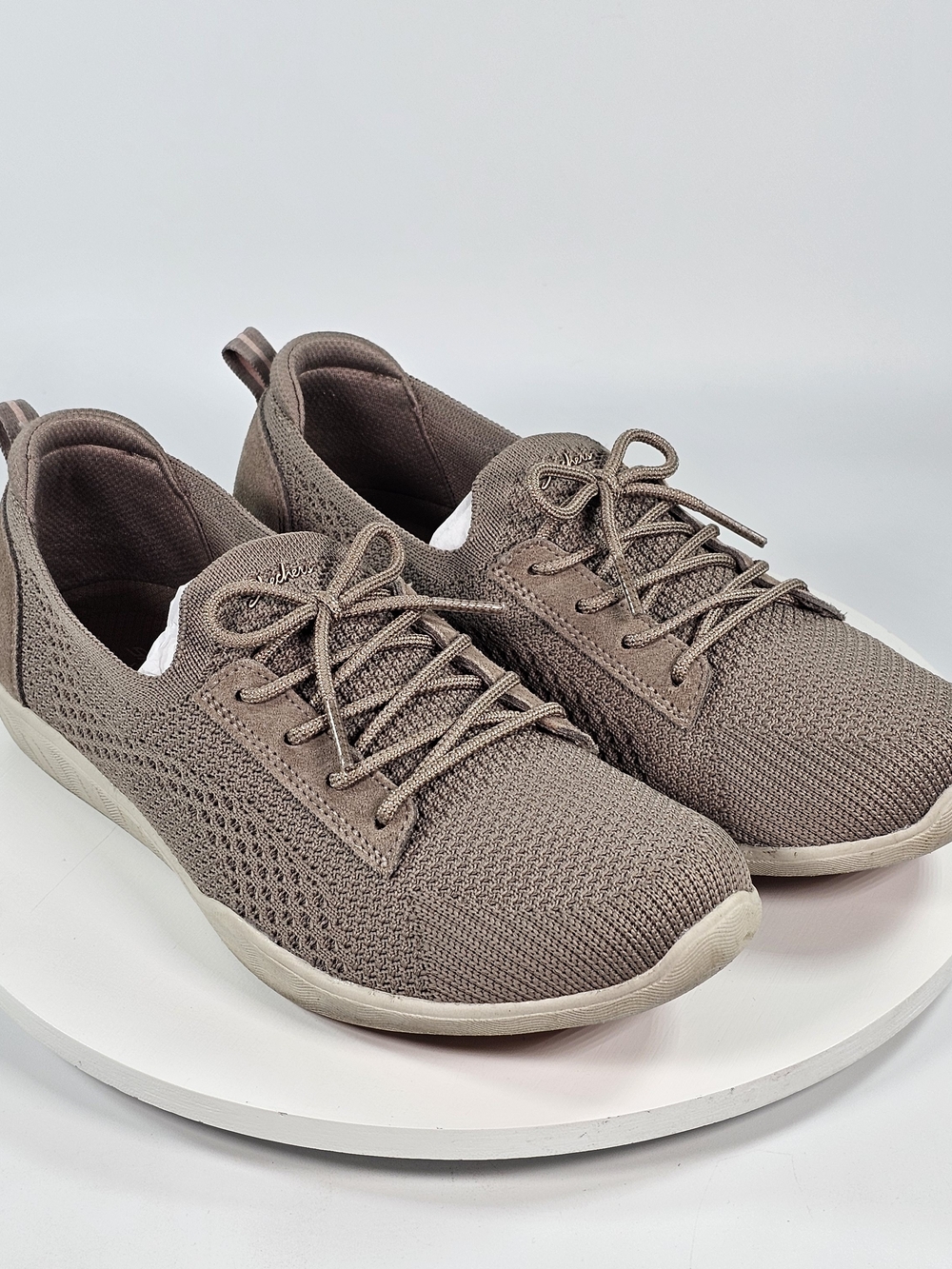 Skechers Newbury St Women's 8.5 Knit Lace-Up Sneakers Taupe